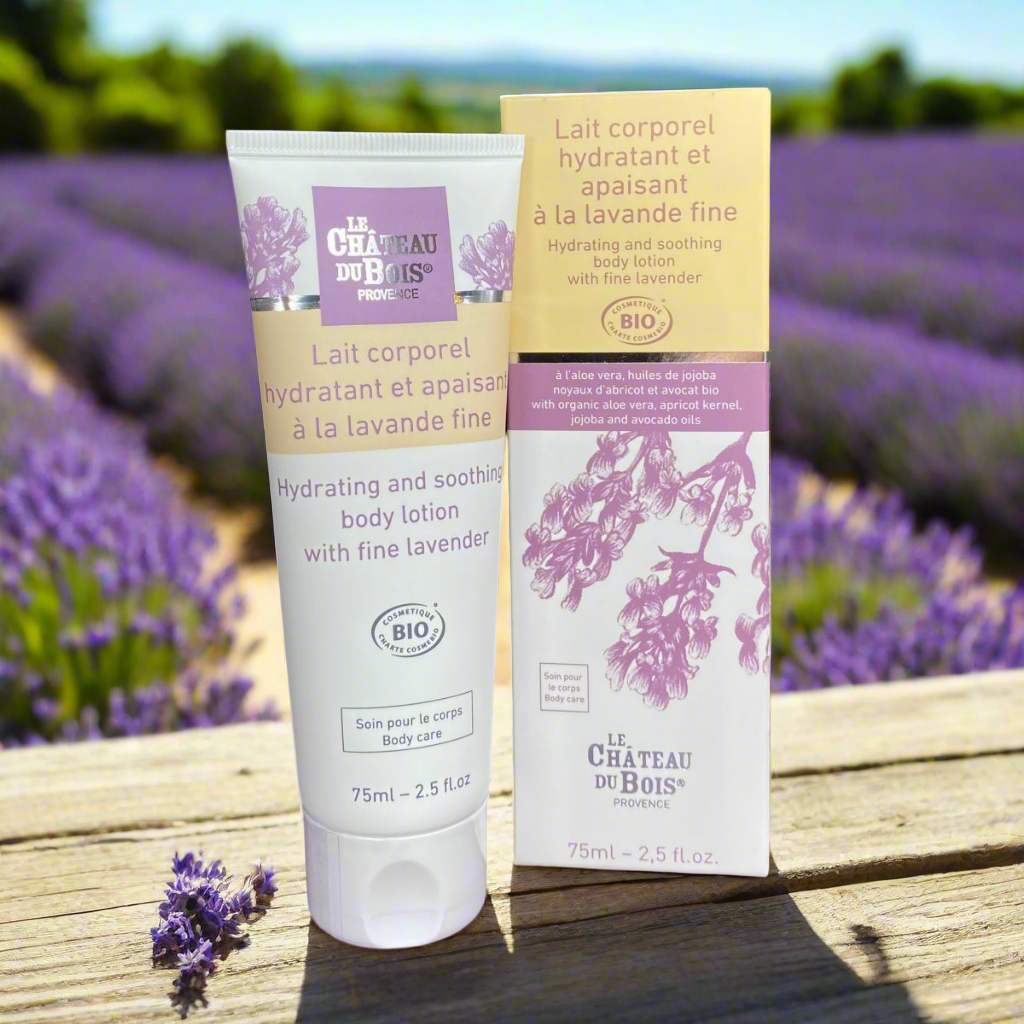 Lait corporel hydratant et apaisant à la lavande fine, aloe vera, huiles de jojoba, abricot et avocat - 75ml