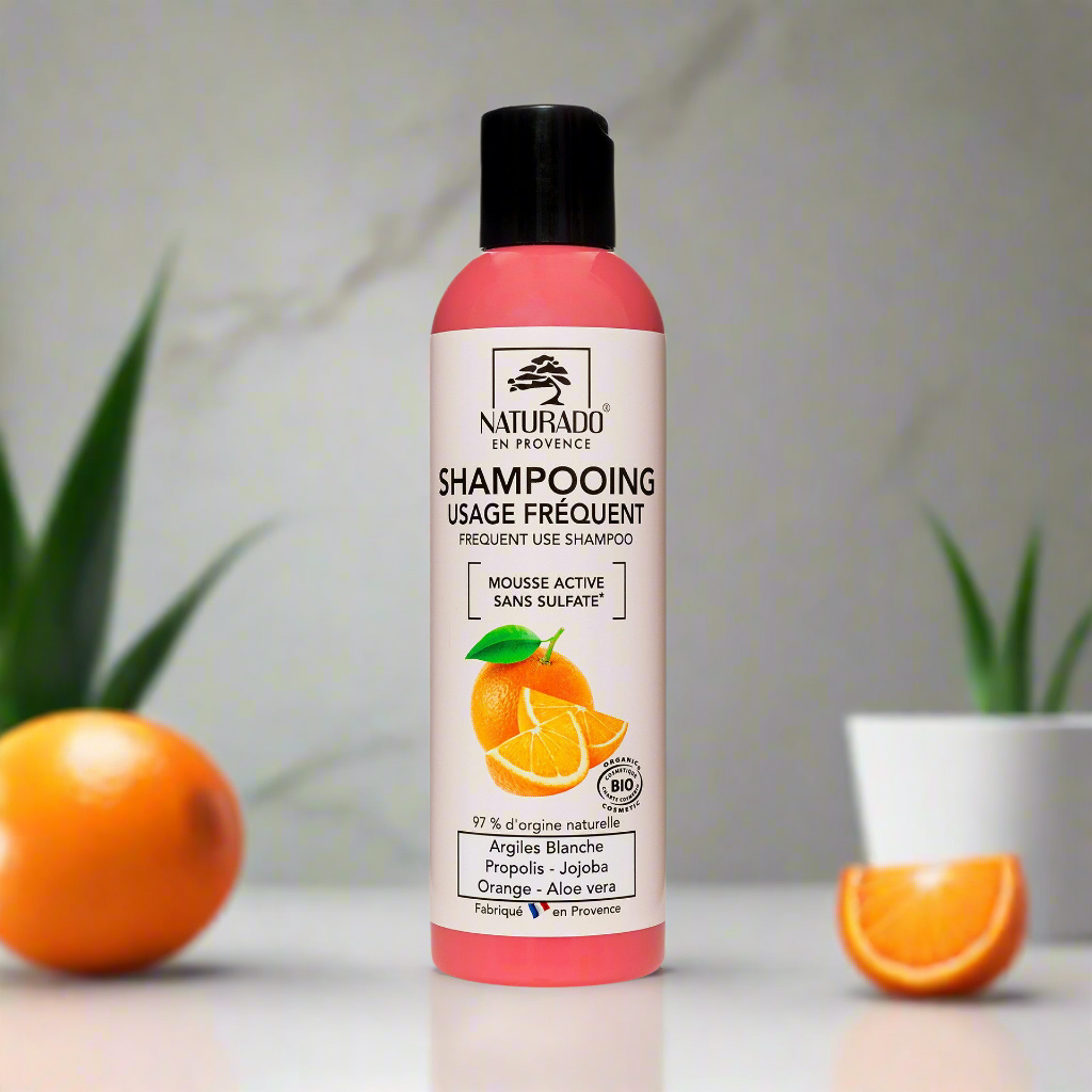 Shampoing sans sulfate usage fréquent à l'argile blanche, propolis, jojoba, orange et aloe vera - 200 ml