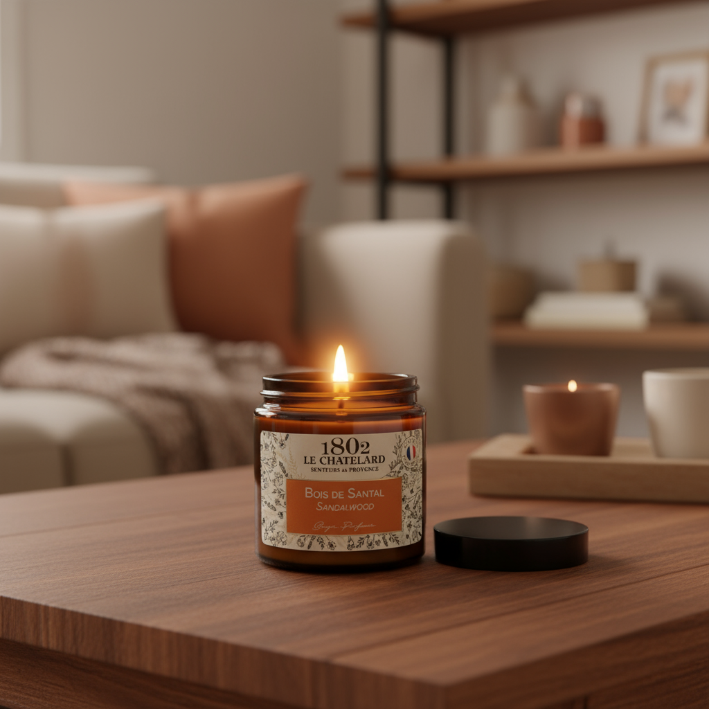 Bougie parfumée Bois de Santal, cire végétale soja et coco - coulée à la main - 80g