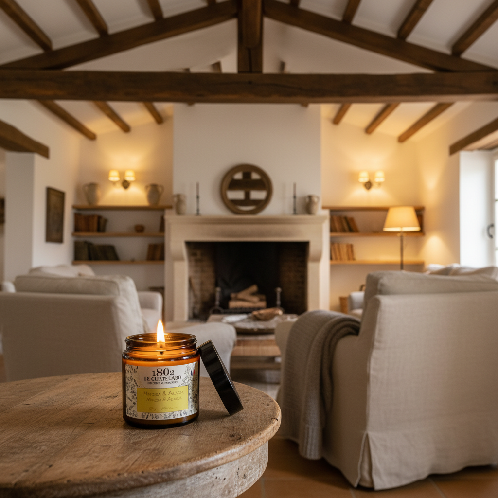 Bougie parfumée Mimosa et Acacia, cire végétale soja et coco - coulée à la main - 80g