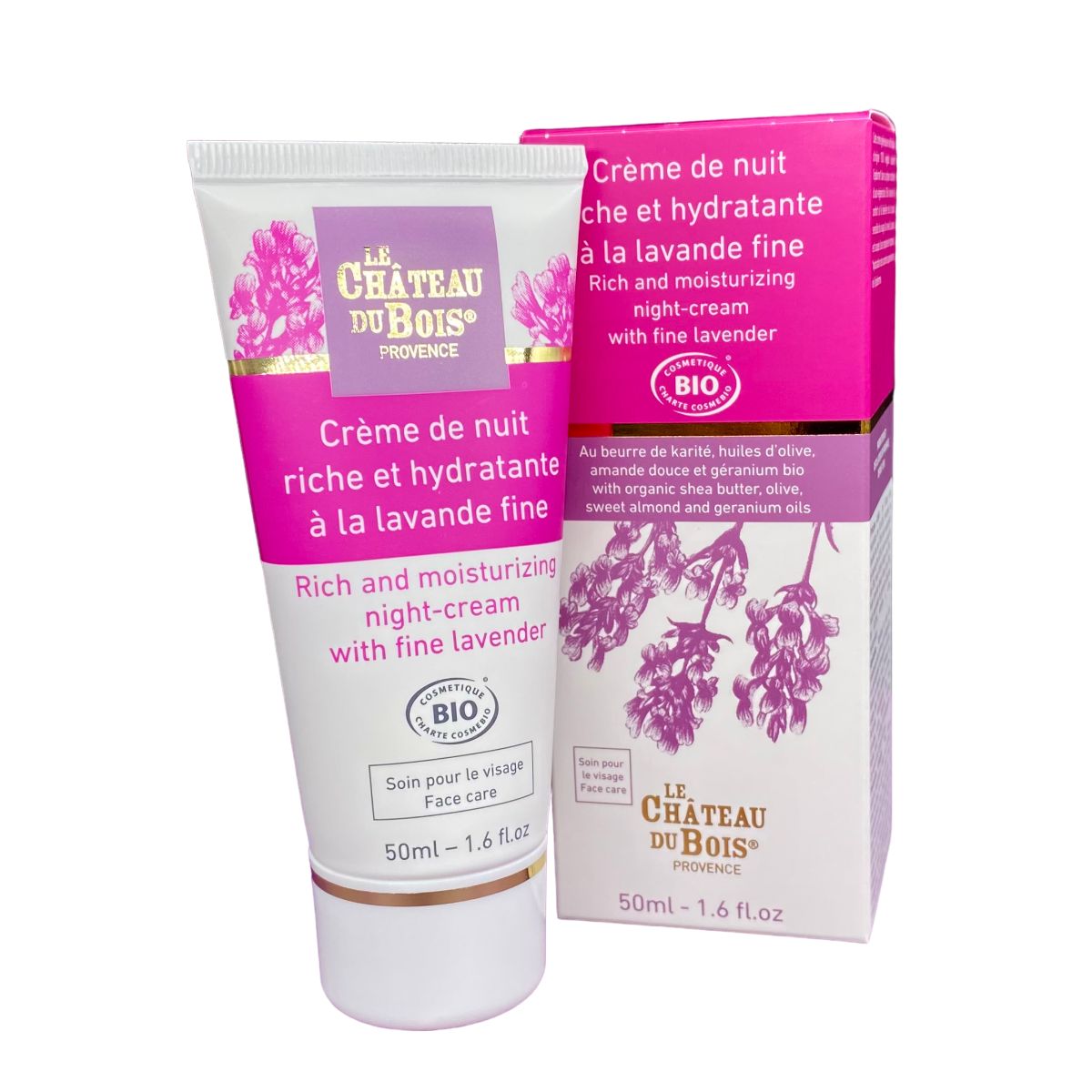 Crème visage de nuit à la Lavande, Karité, Aloe Vera, Huile de Coco et Acide Hyaluronique - 50ml