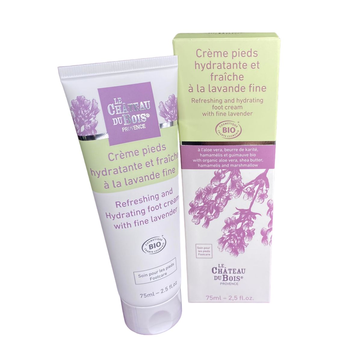 Crème hydratante Pieds à la lavande fine, aloé véra, karité, huile de sésame - certifiée Bio Cosmos - 75ml