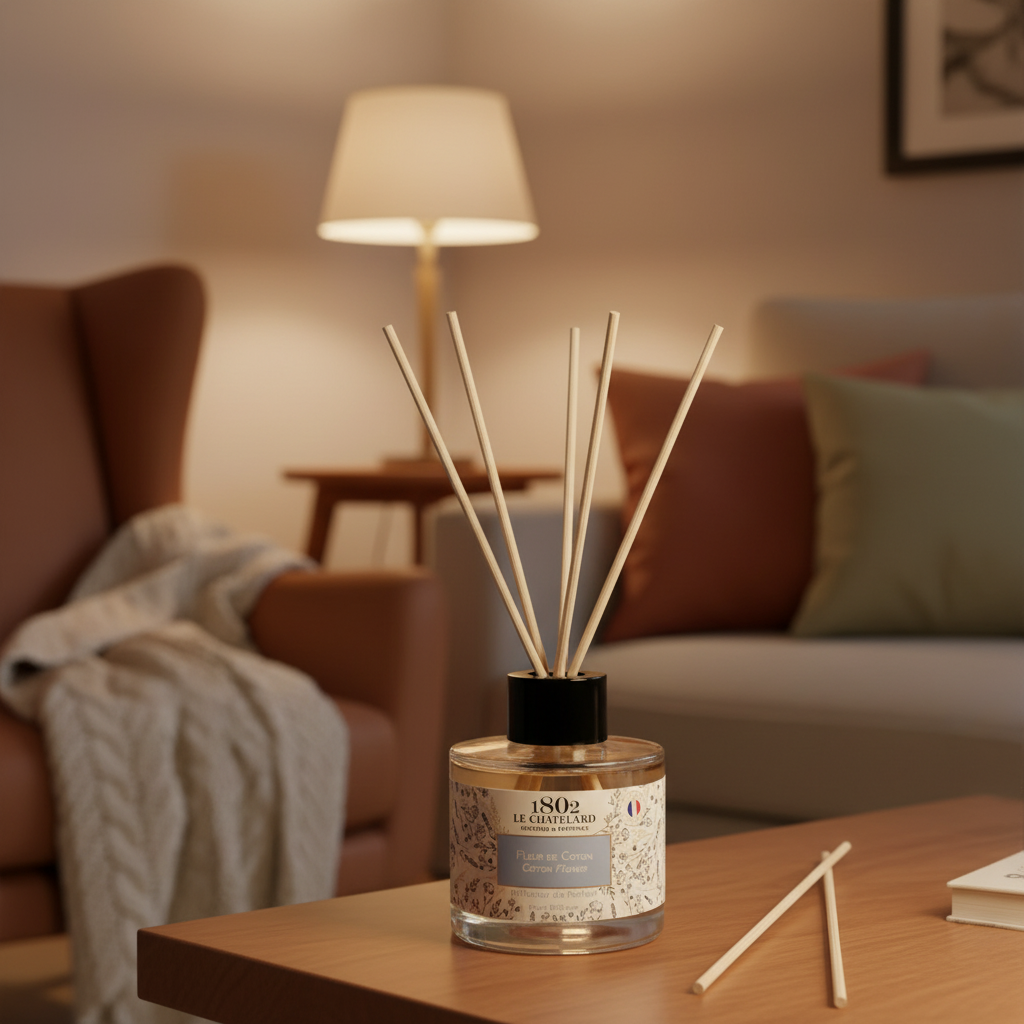 Diffuseur de parfum d'intérieur Fleur de Coton (Vanille & Notes épicées / Fleur de coton & d'oranger / Muscs Blancs) - 100 ml