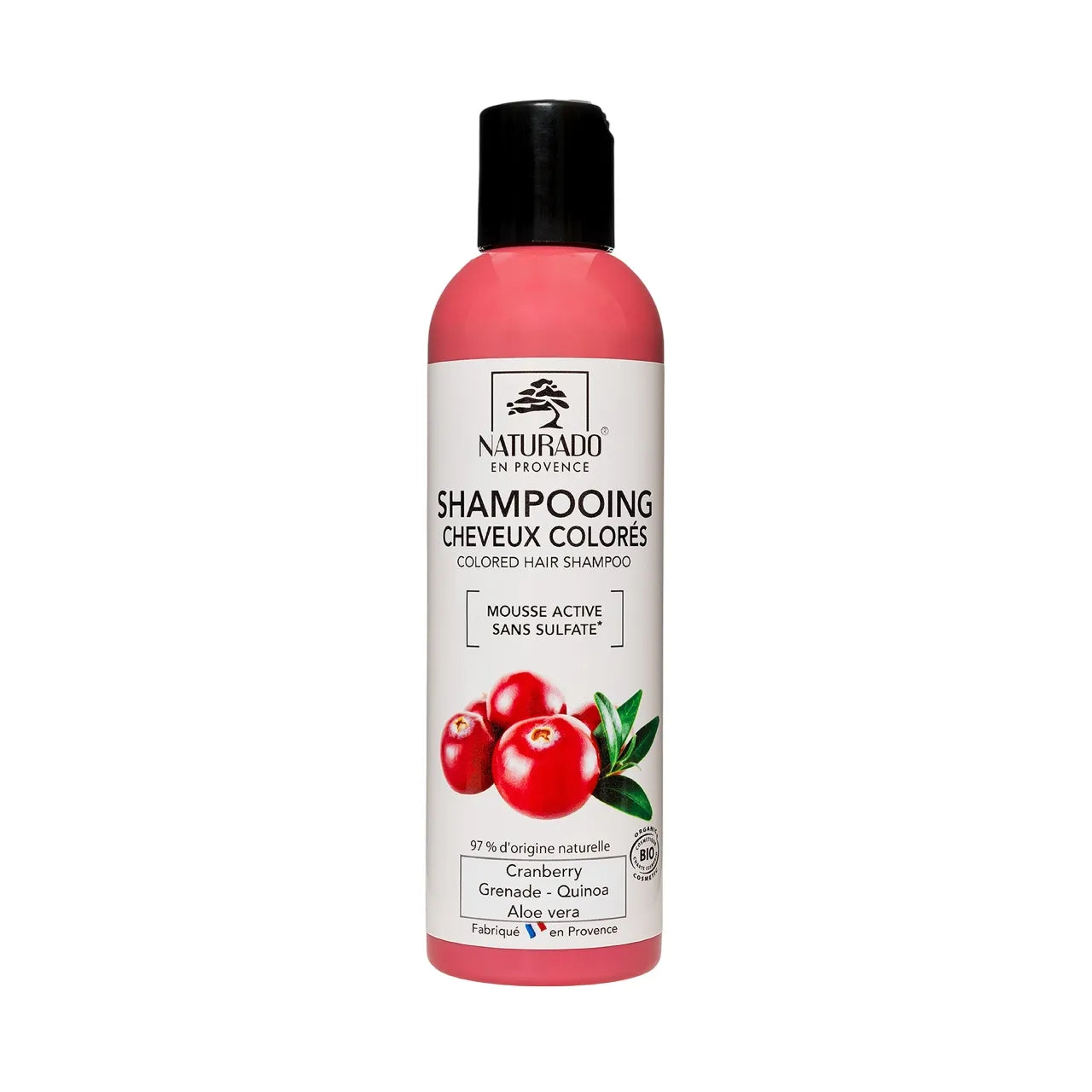 Shampoing bio pour cheveux colorés - Quinoa, Cranberry, Grenade, Aloe Vera - sans sulfate - 200 ml