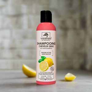 Shampoing pour cheveux gras à l'argile blanche, argile rouge, lavande, citron, jojoba, aloe vera - sans sulfate - 200 ml