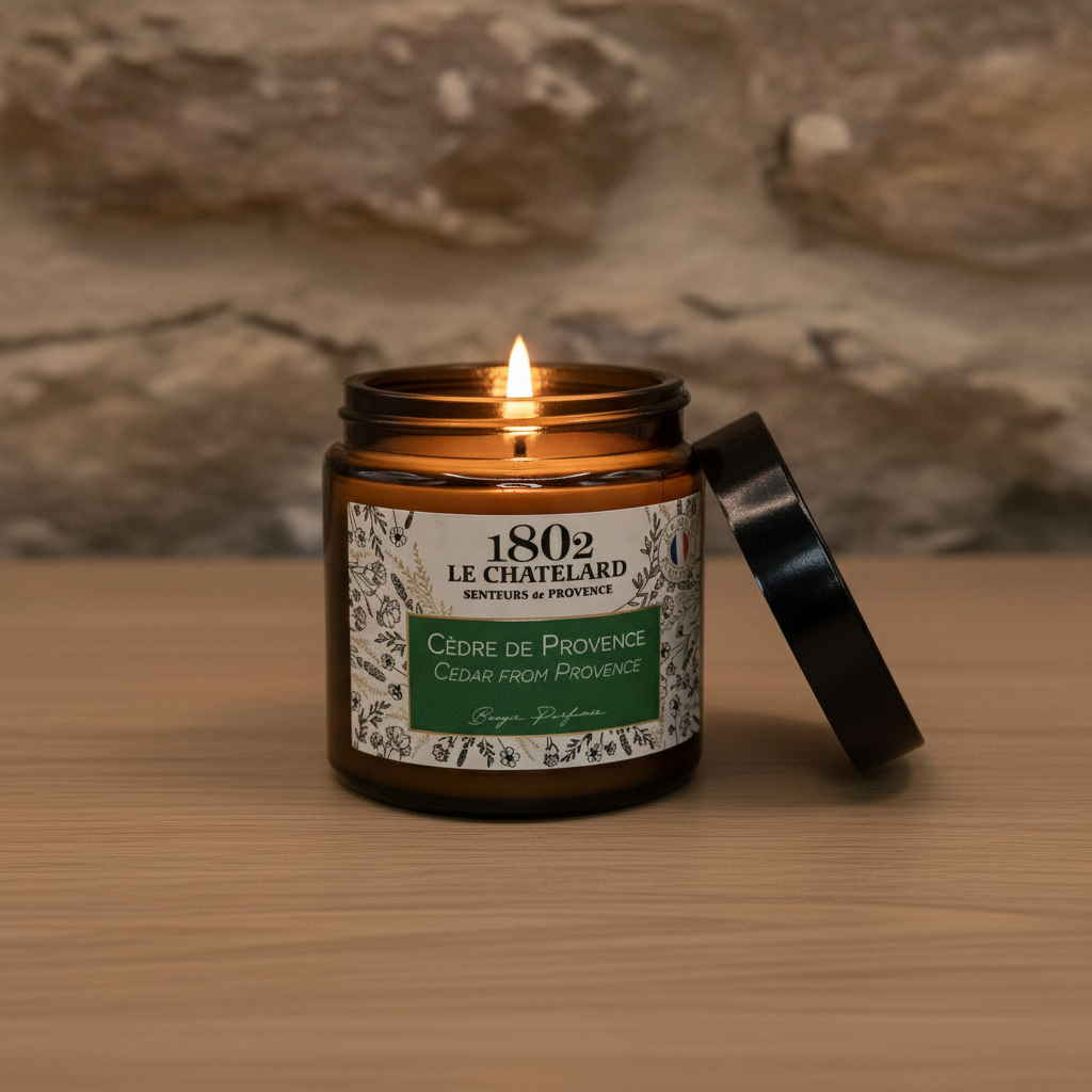 Bougie parfumée Cèdre de Provence, cire végétale soja et coco - coulée à la main - 80g