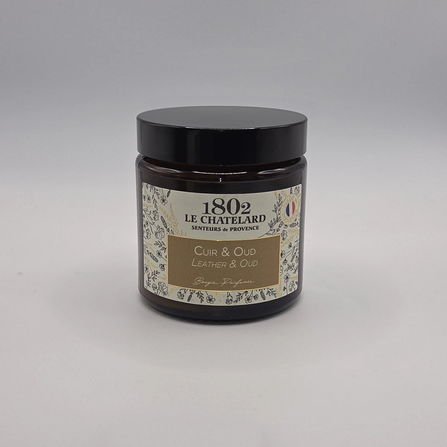 Bougie parfumée Cuir et Oud, cire végétale soja et coco - coulée à la main - 80g