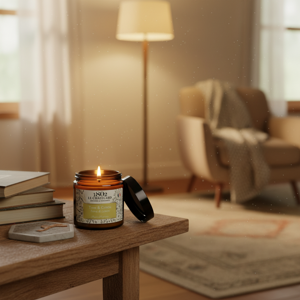 Bougie parfumée Thym et Citron, cire végétale soja et coco - coulée à la main - 80g