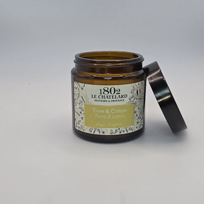Bougie parfumée Thym et Citron, cire végétale soja et coco - coulée à la main - 80g