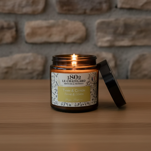 Bougie parfumée Thym et Citron, cire végétale soja et coco - coulée à la main - 80g