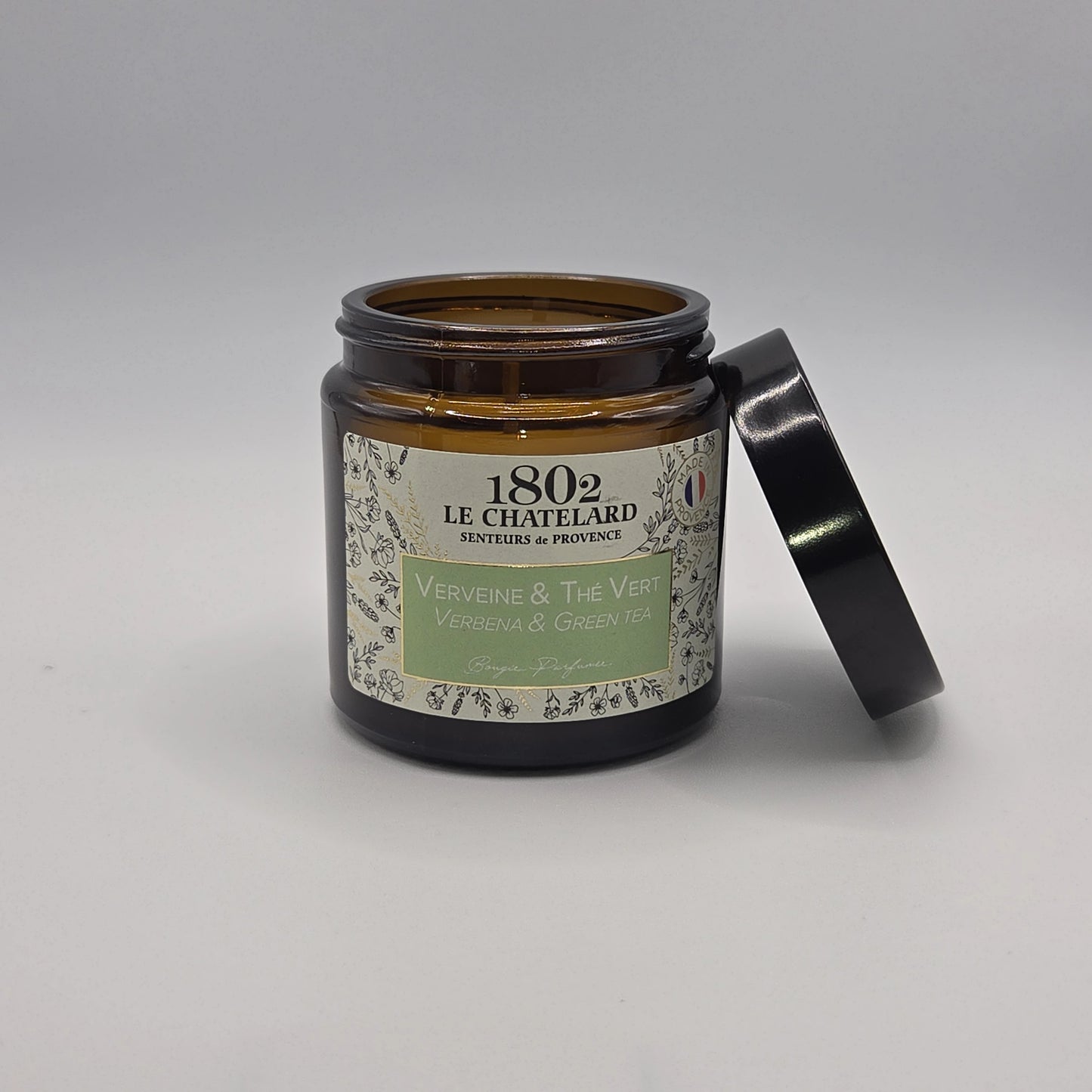 Bougie parfumée Verveine et Thé vert, cire végétale soja et coco - coulée à la main - 80g