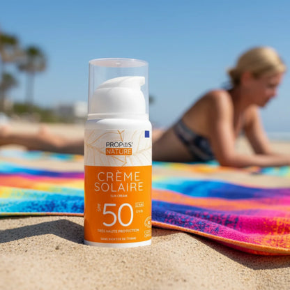Crème solaire SPF50 Très Haute Protection - Sans dioxyde de titane - Karanja Bio, Algues et Monoï - 100ml