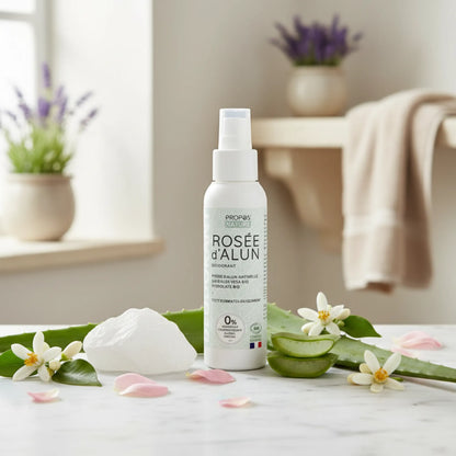 Déodorant spray à la pierre d'alun naturelle, Aloe vera bio et hydrolats Rose et Fleur d'Oranger bio - 100ml