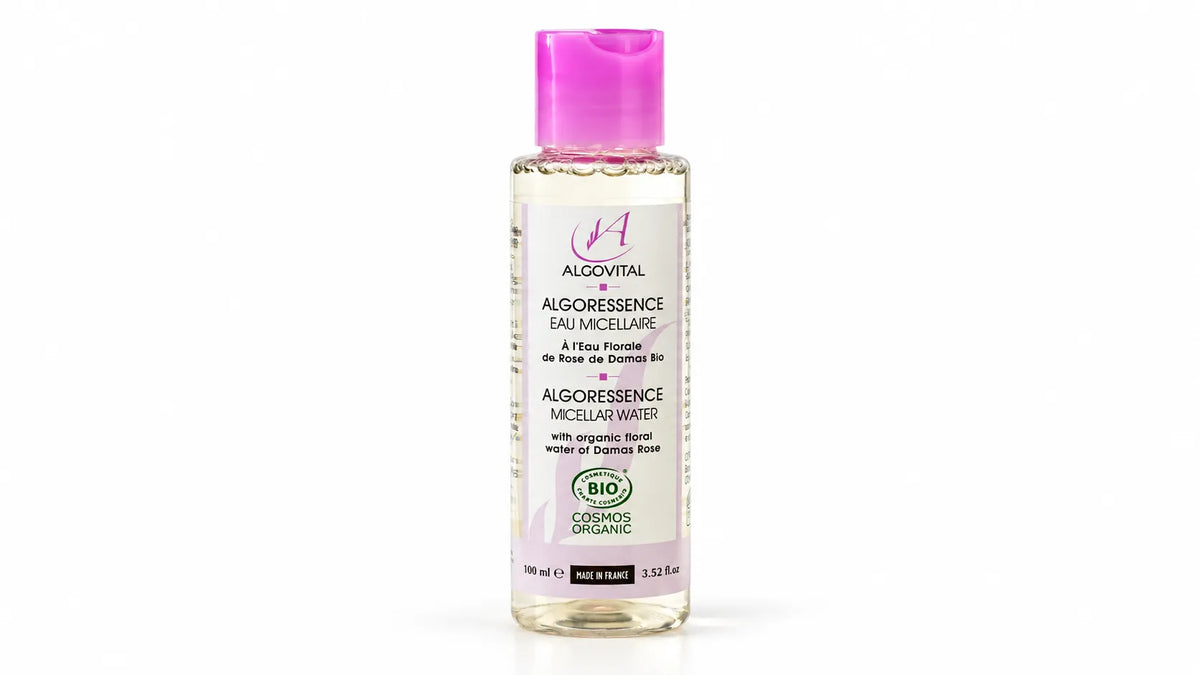 Eau micellaire bio à l'aloe vera et eau florale de rose de Damas - nettoyante et démaquillante - 100 ml