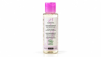 Eau micellaire bio à l'aloe vera et eau florale de rose de Damas - nettoyante et démaquillante - 100 ml