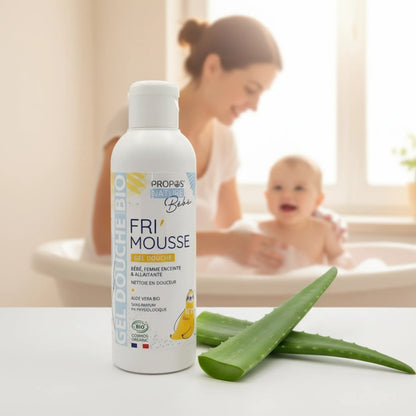 Gel douche bio corps et cheveux idéal bébé, femme enceinte et allaitante - Aloe vera bio, sans parfum - 200 ml