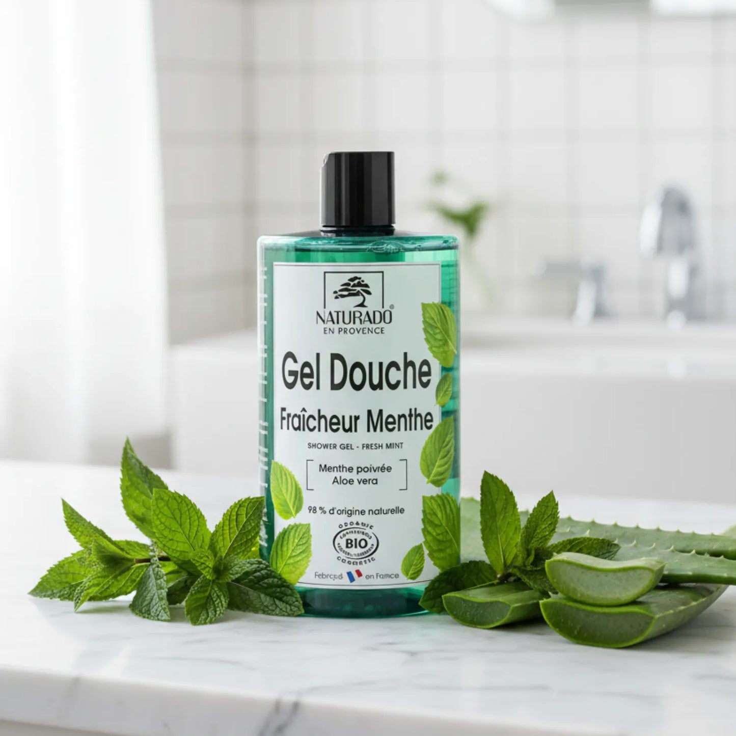 Gel douche surgras bio à la menthe poivrée et aloe vera - grand format familial 750 ml