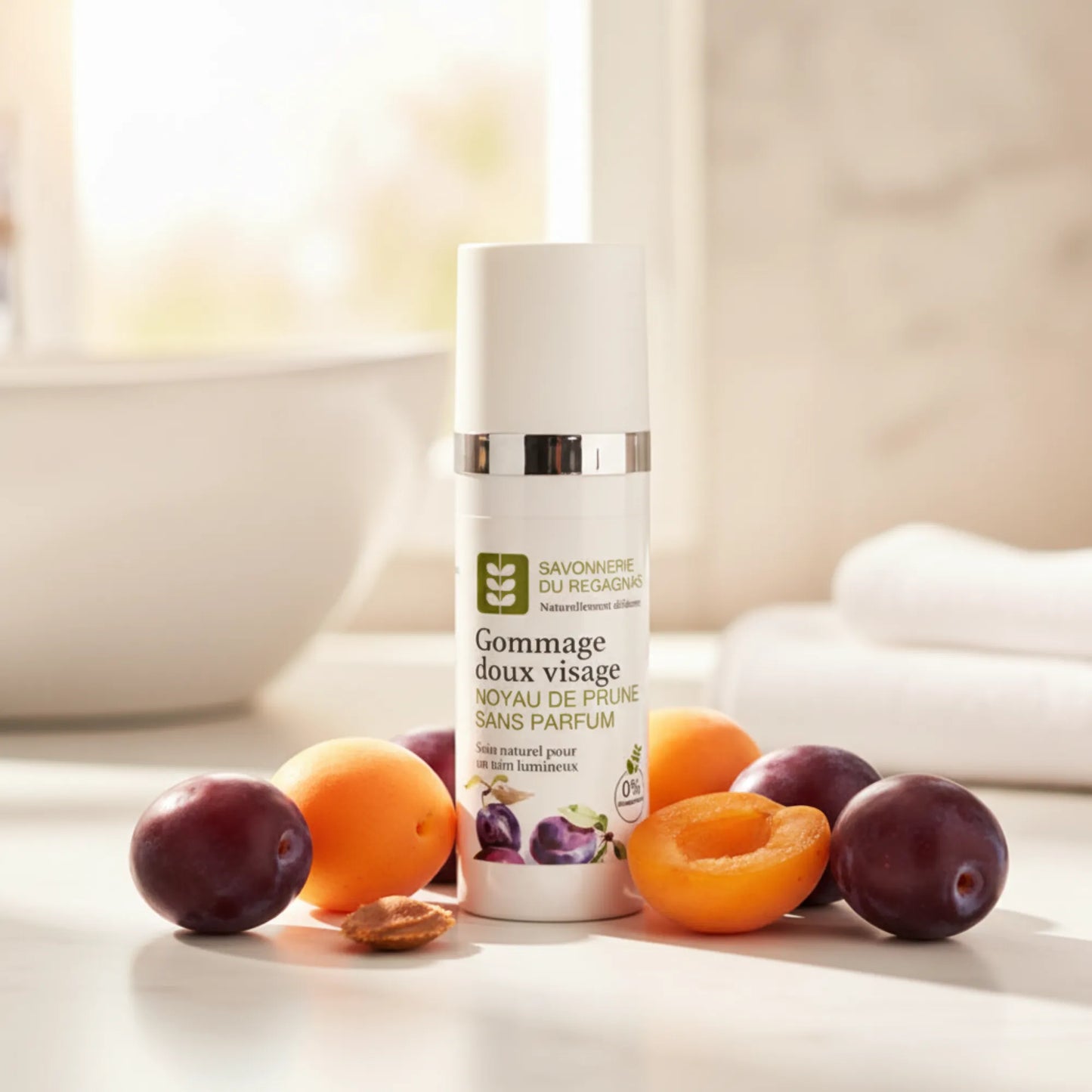 Gommage exfoliant doux pour le visage - poudre de noyau de prune et huile de noyaux d'abricot - 50 ml