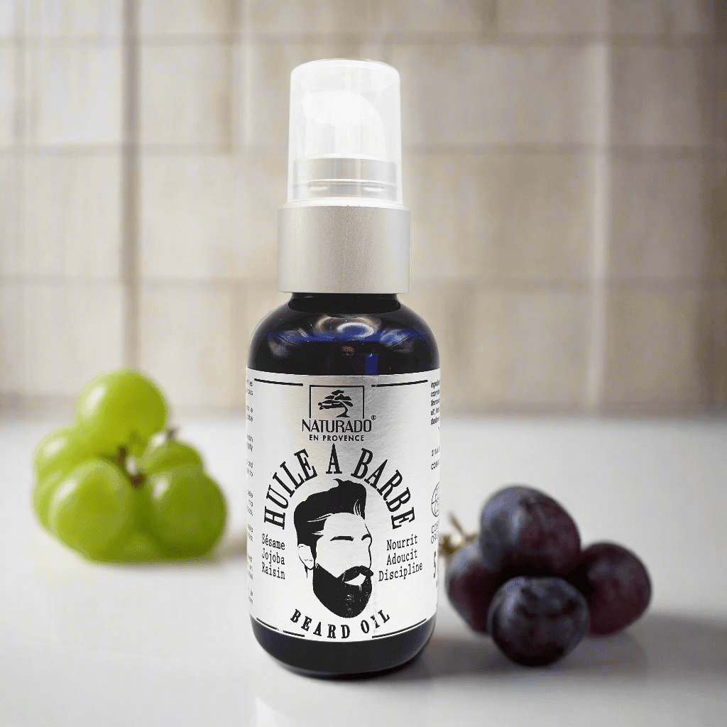 Huile à barbe nourrissante et adoucissante 100% naturelle - jojoba, sésame, et raisin - Bio - 50ml - Provenseo