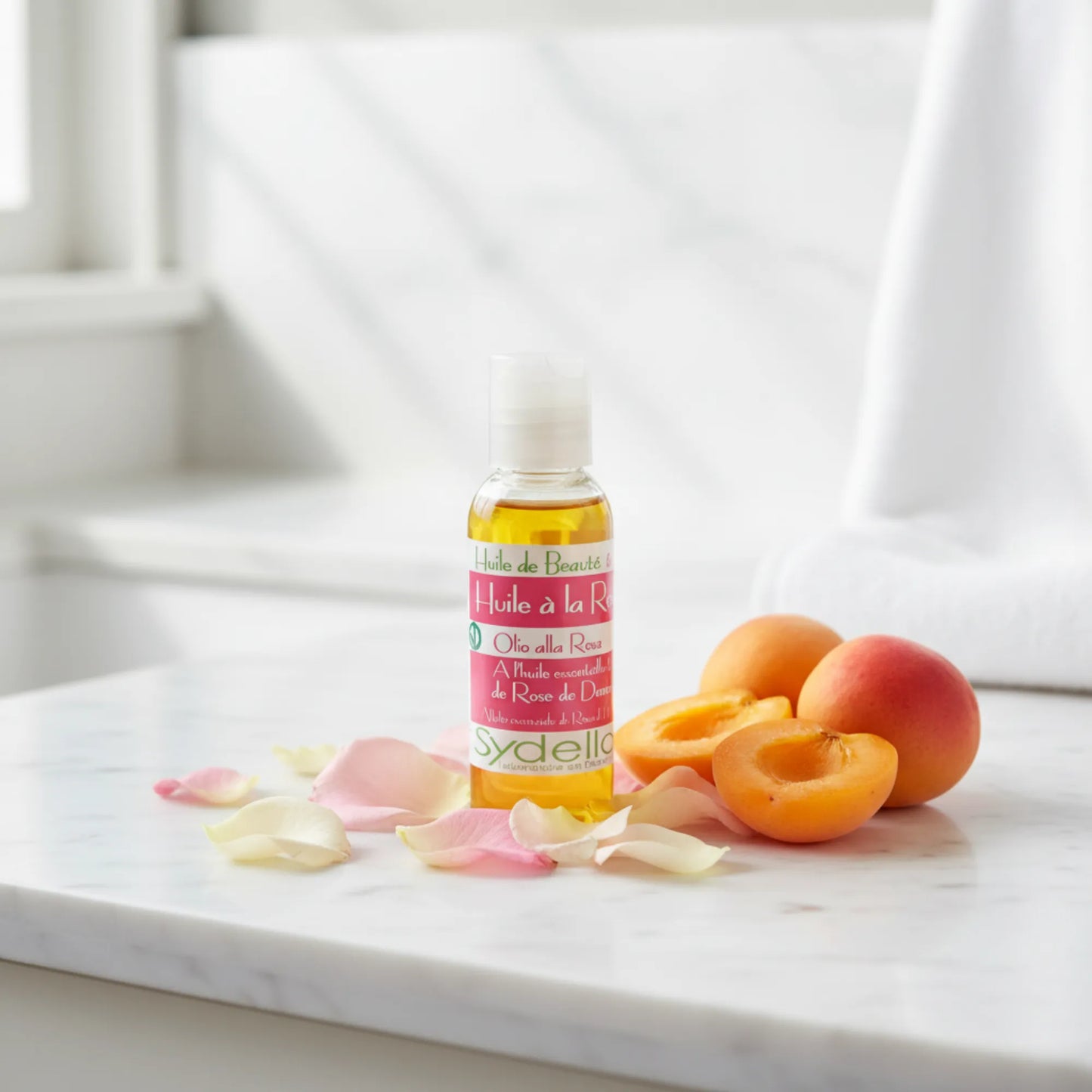 Huile de Rose Musquée, Noyau d'Abricot, Jojoba - Macérât de Pétales de Rose - Hydrate et Adoucit - 50ml