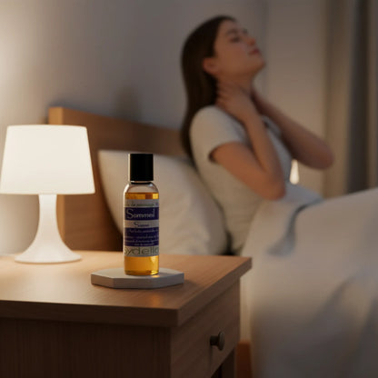 Huile de massage Sommeil, Antistress, Ronflements à l'huile de noyaux d'Abricot, essence de Mandarine, HE Marjolaine à Coquille - 50ml