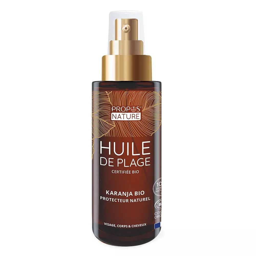 Huile de plage au Karanja, Buriti et Jojoba - Prépare et prolonge le bronzage - 100% naturelle et Bio - 75ml