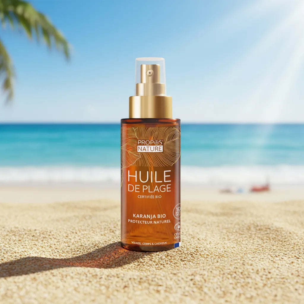 Huile de plage au Karanja, Buriti et Jojoba - Prépare et prolonge le bronzage - 100% naturelle et Bio - 75ml