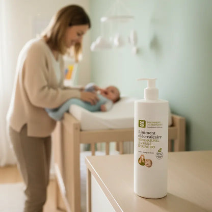 Liniment oléo-calcaire à l'huile d'olive bio et cire d'abeille - pour le change de bébé - 500ml