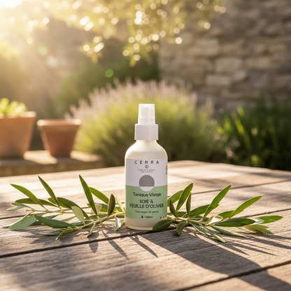 Lotion tonique pour le visage - Hydrolat de feuille d'olivier, rose de Damas - soie - tous types de peaux - 100ml