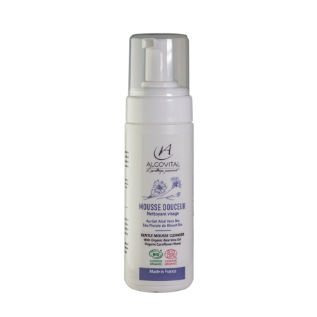 Mousse nettoyante visage bio à l'aloe vera et bleuet - toutes peaux - 150 ml