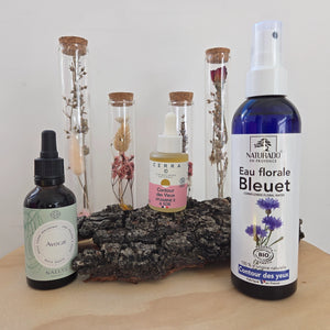 Rituel soin des yeux et anti-cernes - eau florale de bleuet, sérum contour des yeux et huile d'avocat bio