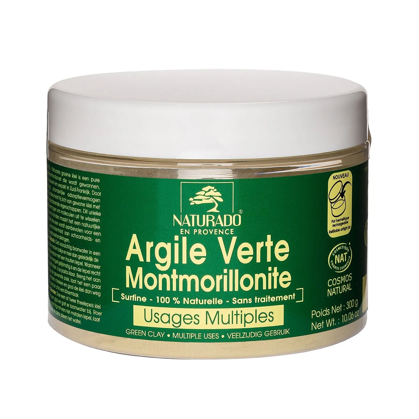 Argile verte montmorillonite surfine bio – Masque purifiant visage & corps – Pot plastique 300 g