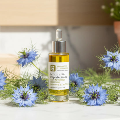 Sérum anti imperfections - Huile végétale bio Nigelle, Chanvre, Noisette, Jojoba et aux 4 huiles essentielles - 30 ml