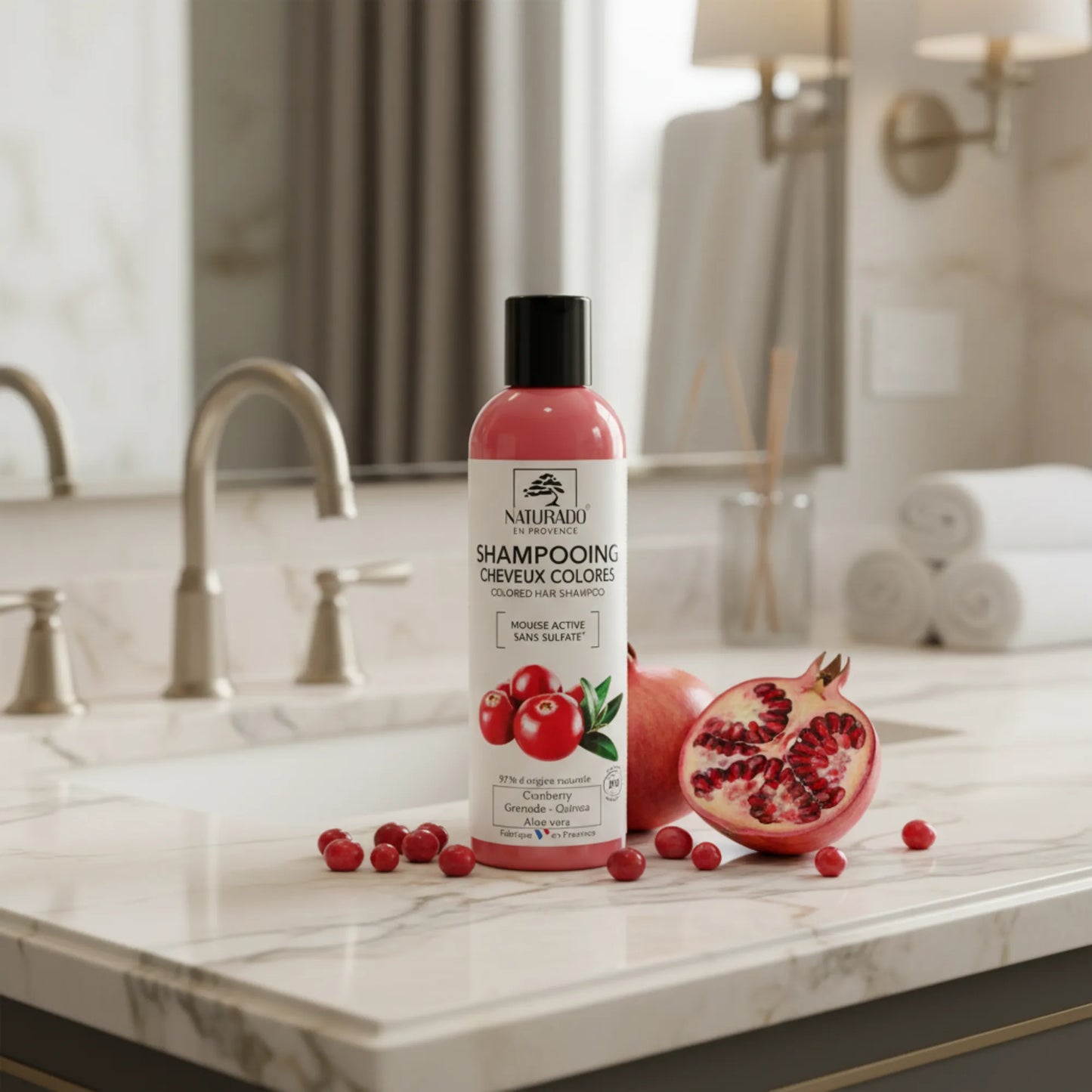 Shampoing bio pour cheveux colorés - Quinoa, Cranberry, Grenade, Aloe Vera - sans sulfate - 200 ml