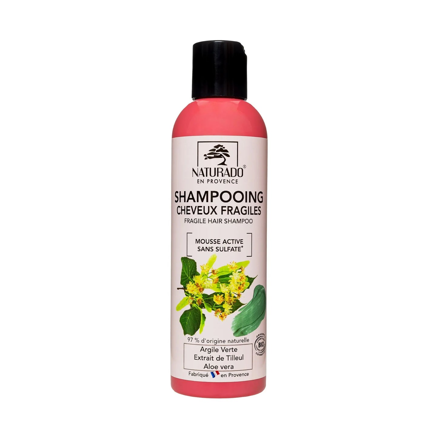 Shampoing bio pour cheveux fragiles - Argile verte, Extrait de tilleul, Aloe Vera - sans sulfate - 200 ml
