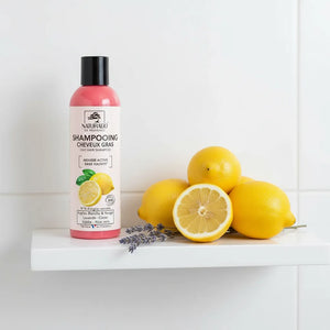 Shampoing pour cheveux gras à l'argile blanche, argile rouge, lavande, citron, jojoba, aloe vera - sans sulfate - 200 ml