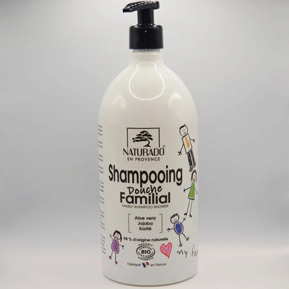 Shampoing Douche Familial Bio - Aloe Vera, Jojoba et Karité - Format économique 1 litre